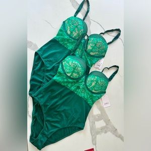 Auden Lot of 2 Green push-up lace bodysuit XSmall New with tag
